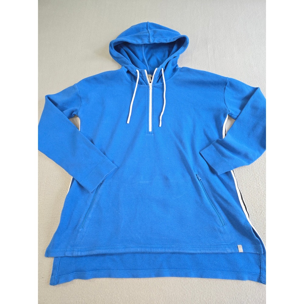 T by Talbots Hoodie Womens XS Blue Quarter Zip Side Stripe High Low Pullover
